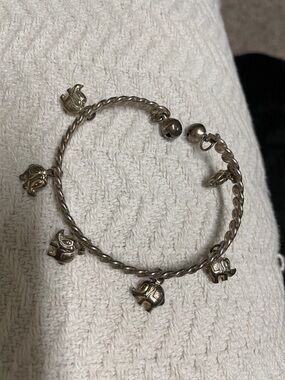 Vintage Silver-Tone Elephant Charm cuff style Bracelet with bells